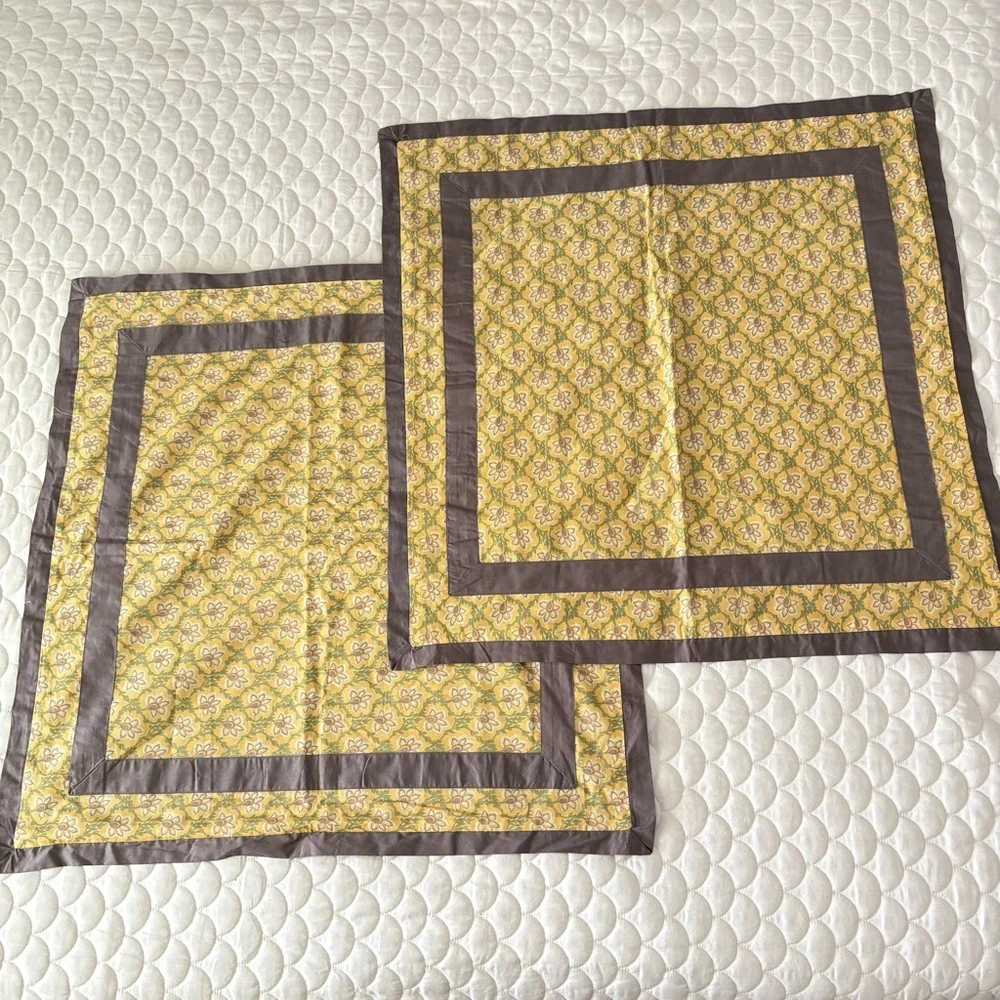 TWO Martha‎ Stewart Euro 100% Cotton Pillow Shams Gold Floral French Country